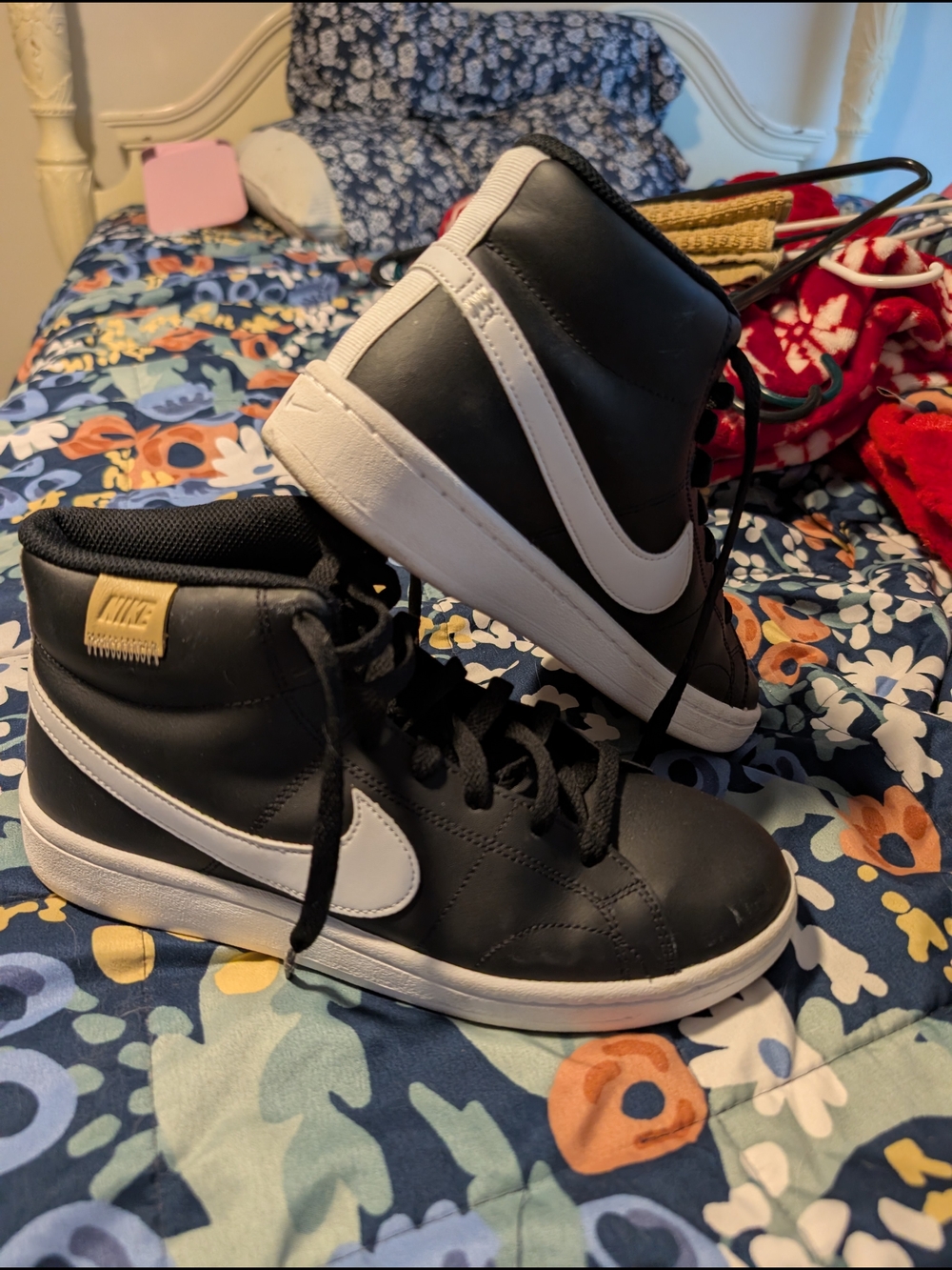Nike Black and White Mid-Top Sneakers with White Swoosh
